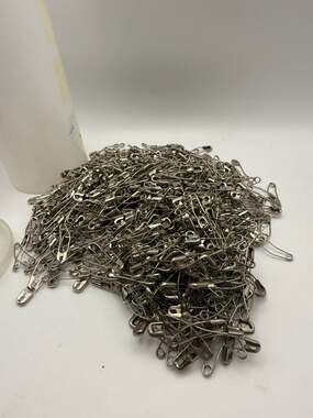 Bulk Silver Nickel-Plated Safety Pins in Plastic Container